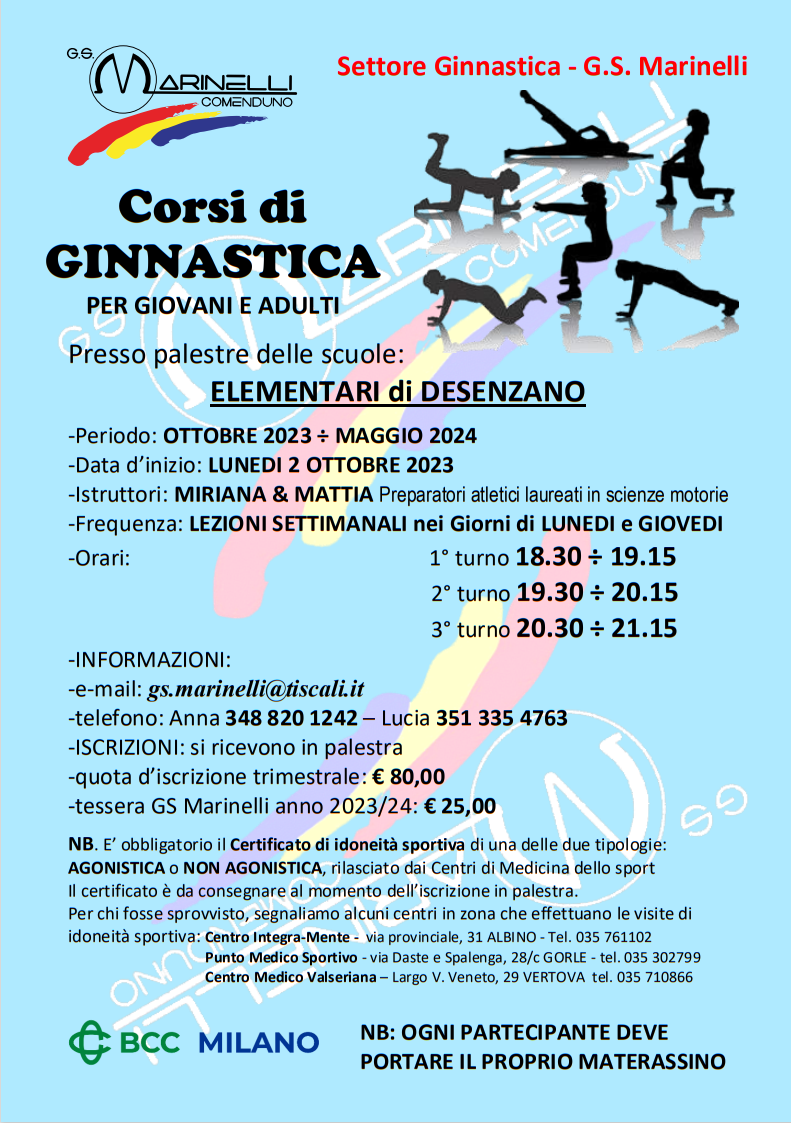 corsi di ginnastica 2023 - 2024